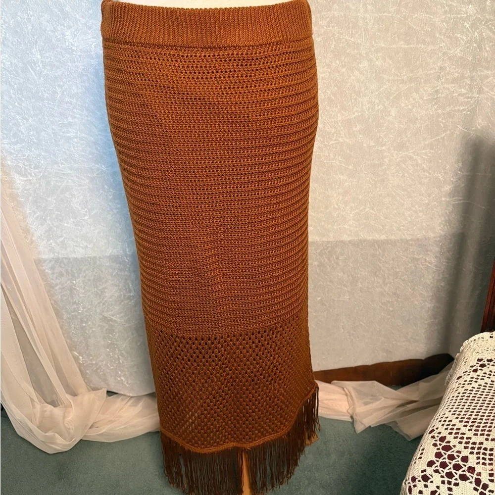 House of Harlow 1960 Camel Knit Top Skirt Size L